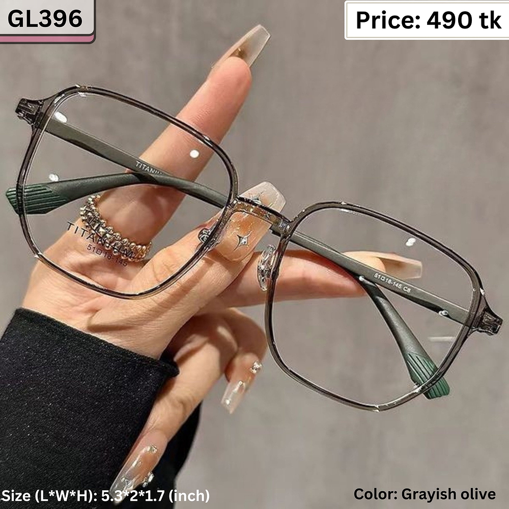 Grayish Olive Geometric Square Titanium Frame Eyeglasses for Women & Men – GL396