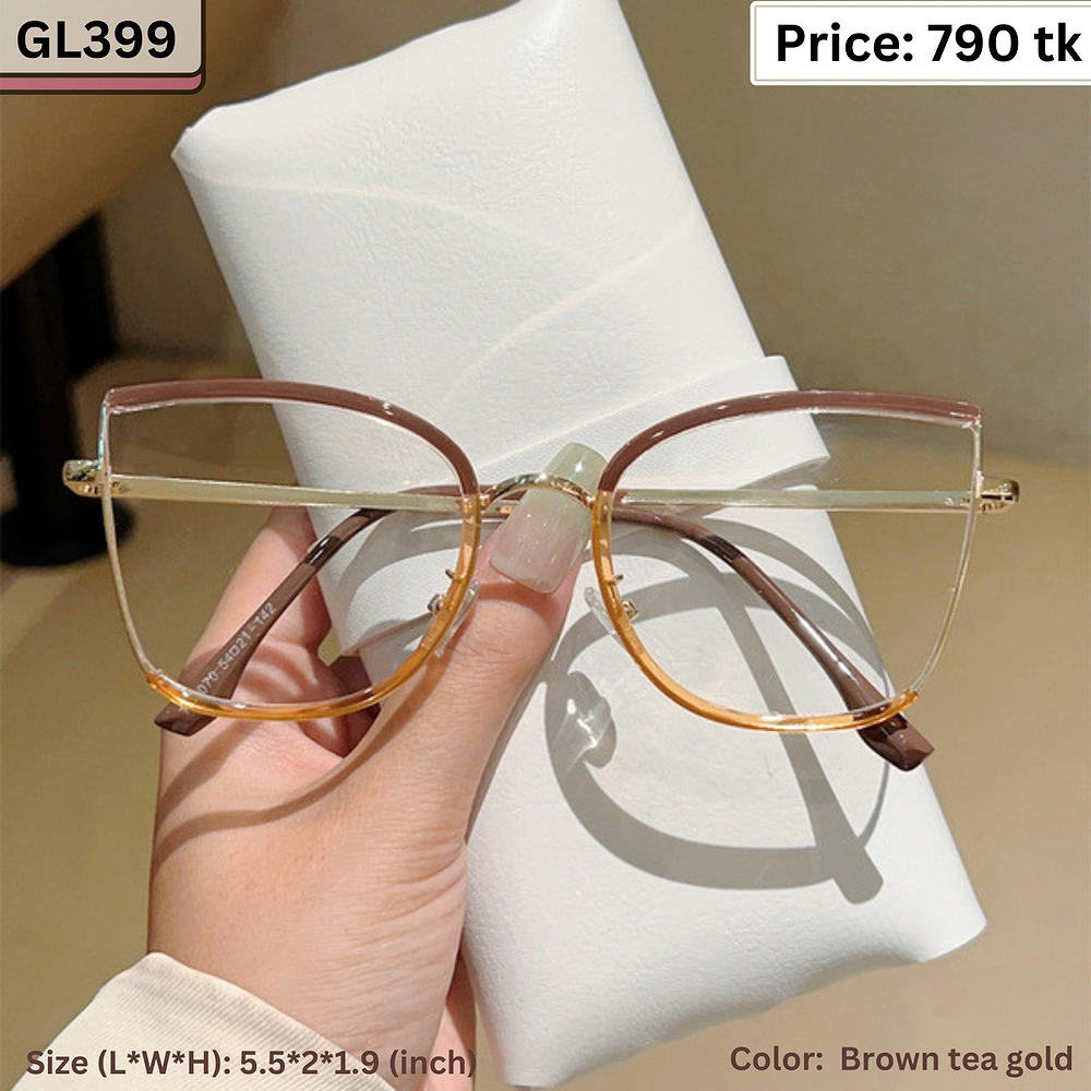 Brown Tea and Gold Half-Rim Cat Eye Metal Frame Eyeglasses for Women – GL399