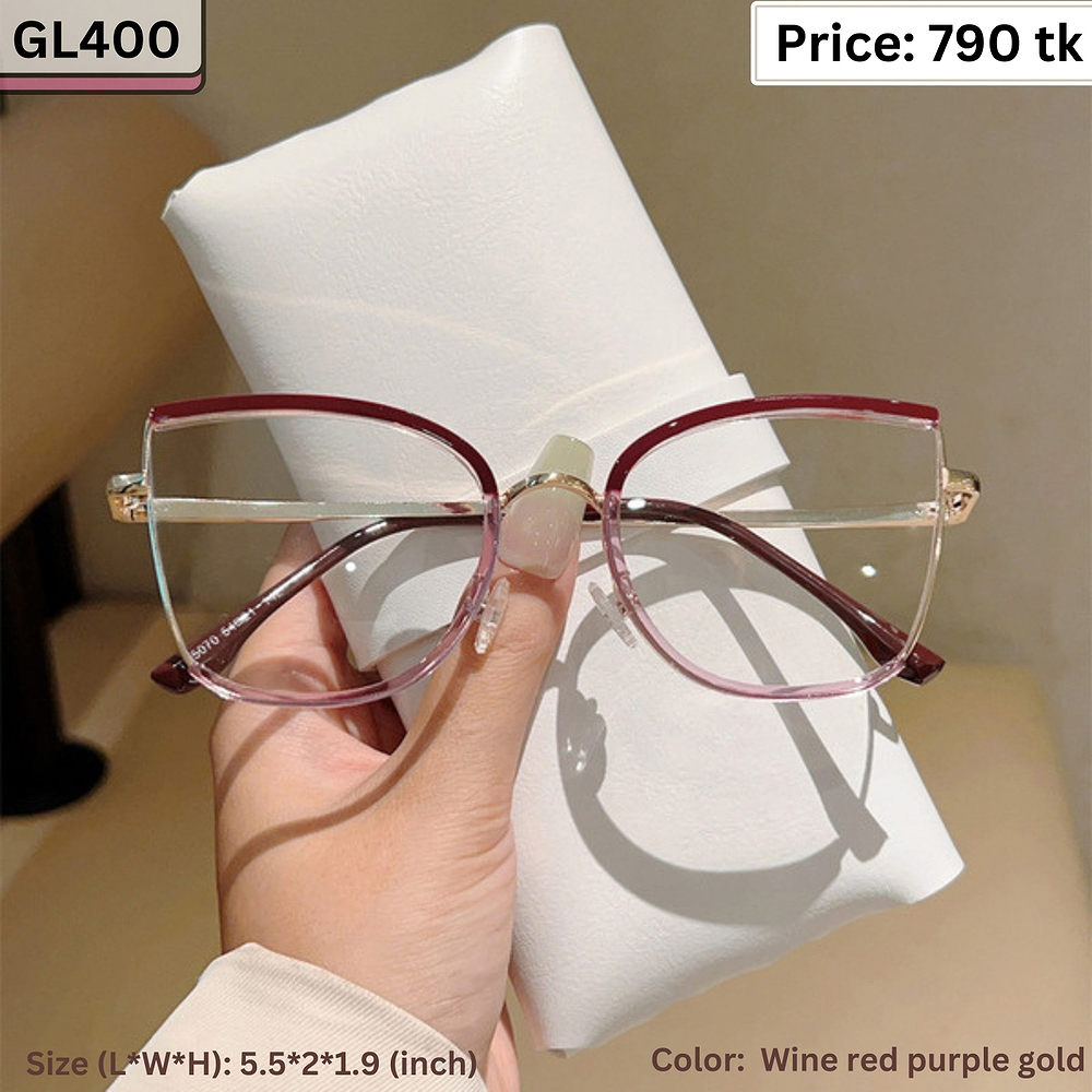 Wine Red and Purple Gold Half-Rim Cat Eye Metal Frame Eyeglasses for Women – GL400