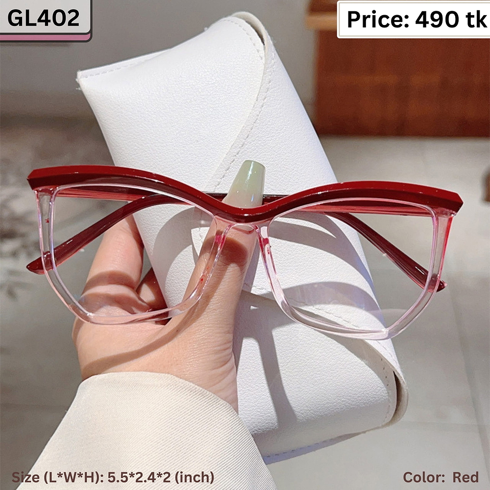 Red and Clear Gradient Square Cat Eye Plastic Frame Eyeglasses for Women – GL402