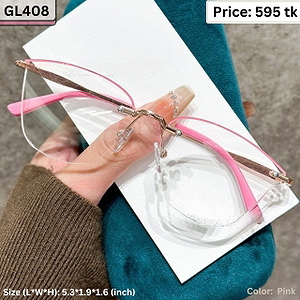 Pink and Gold Rimless Geometric Metal Frame Eyeglasses for Women – GL408