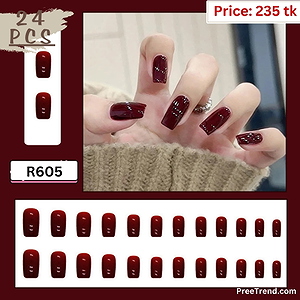 Glossy Solid Deep Wine Burgundy Red Medium Square Press On Nails (24 Pcs) - R605