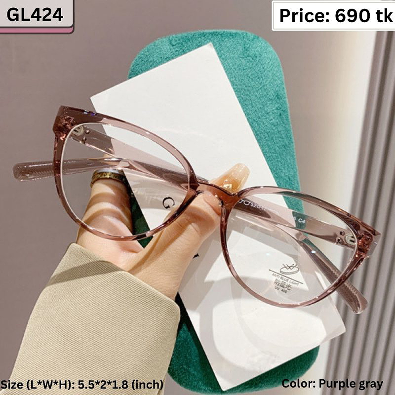 Transparent Purple Gray Round Cat Eye Plastic Frame Eyeglasses for Women – GL424