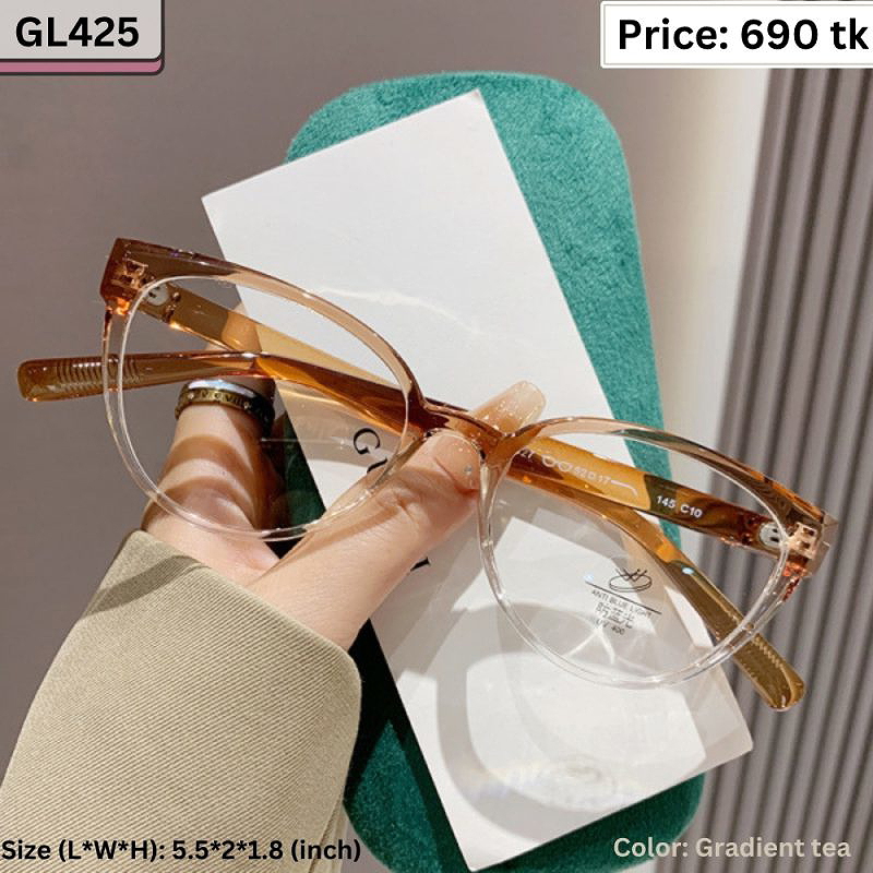 Transparent Gradient Tea Round Cat Eye Plastic Frame Eyeglasses for Women – GL425