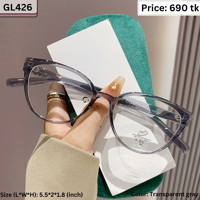 Transparent Gray Round Cat Eye Plastic Frame Eyeglasses for Women & Men – GL426