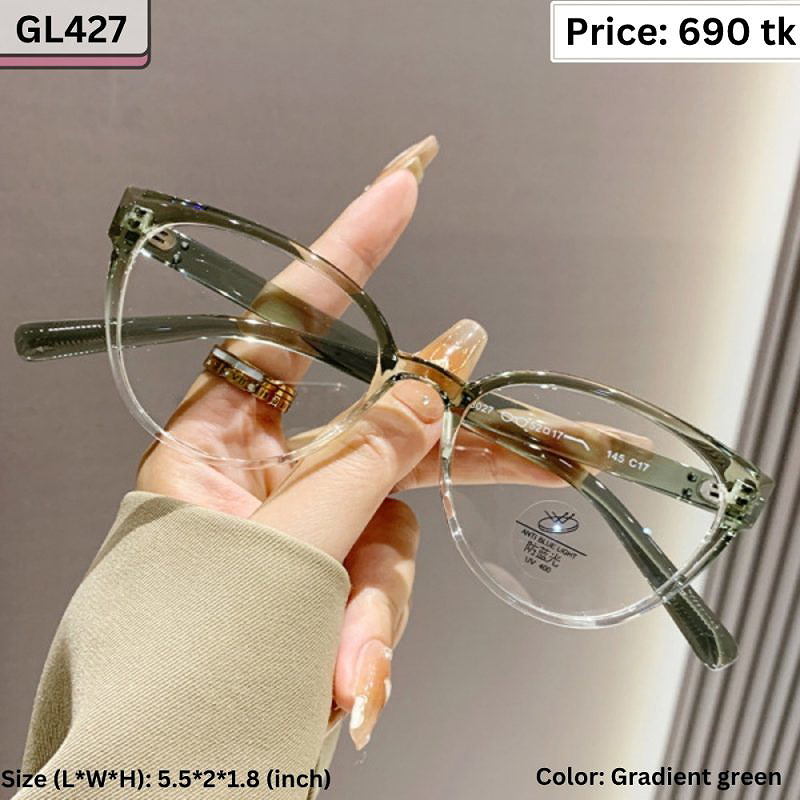 Transparent Gradient Green Round Cat Eye Plastic Frame Eyeglasses for Women & Men – GL427