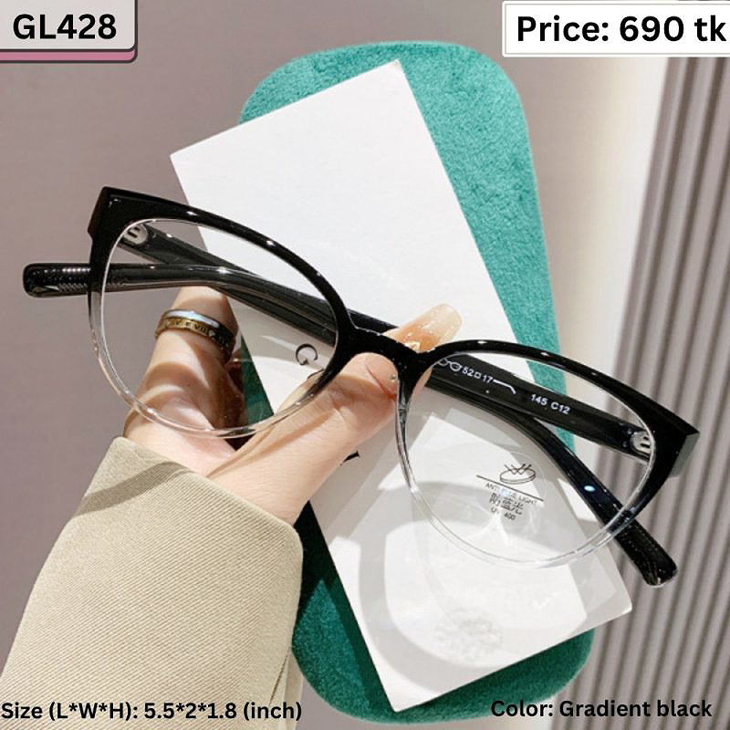 Gradient Black Round Cat Eye Plastic Frame Eyeglasses for Women & Men – GL428
