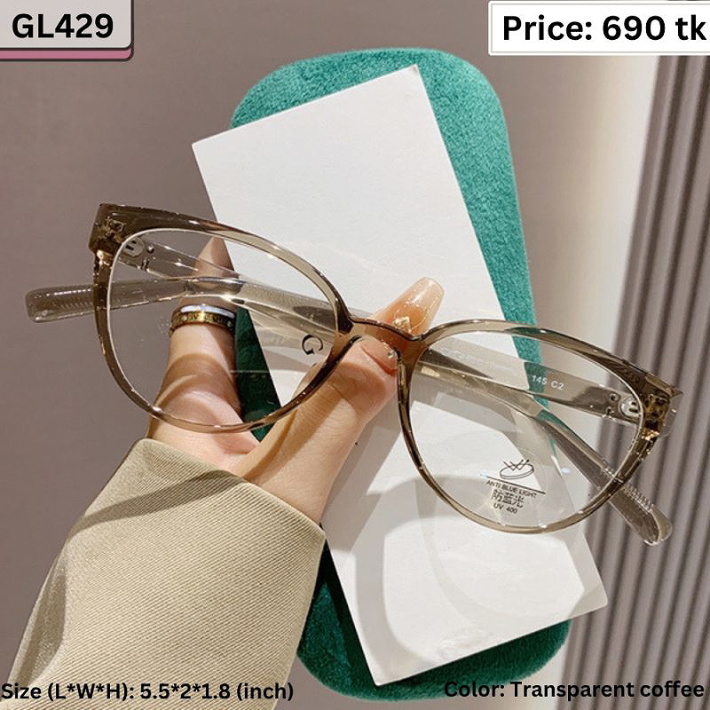 Transparent Coffee Round Cat Eye Plastic Frame Eyeglasses for Women & Men – GL429