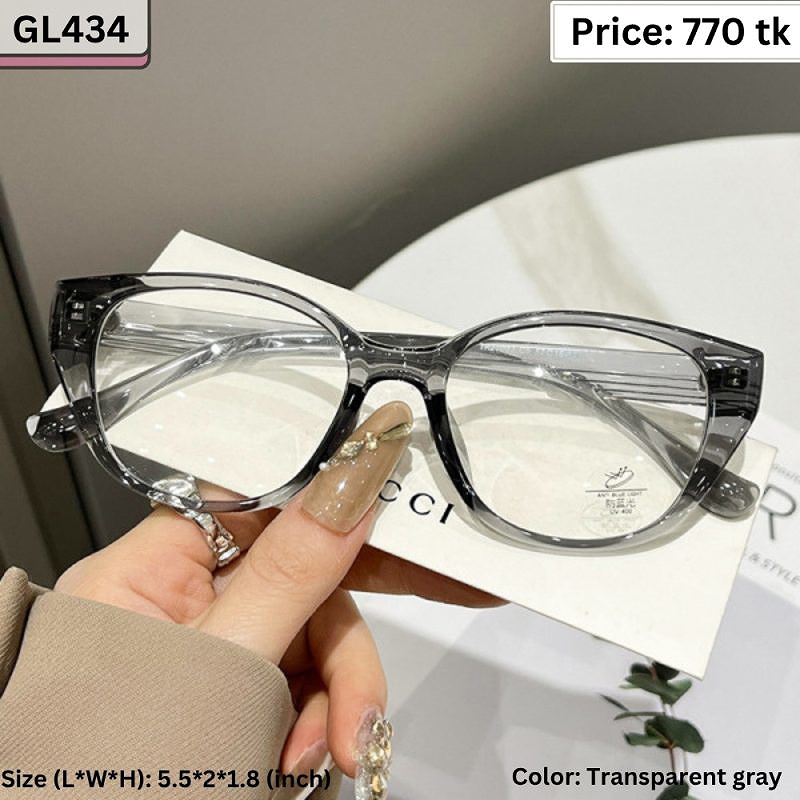 Transparent Gray Cat Eye Plastic Frame Eyeglasses for Women & Men – GL434