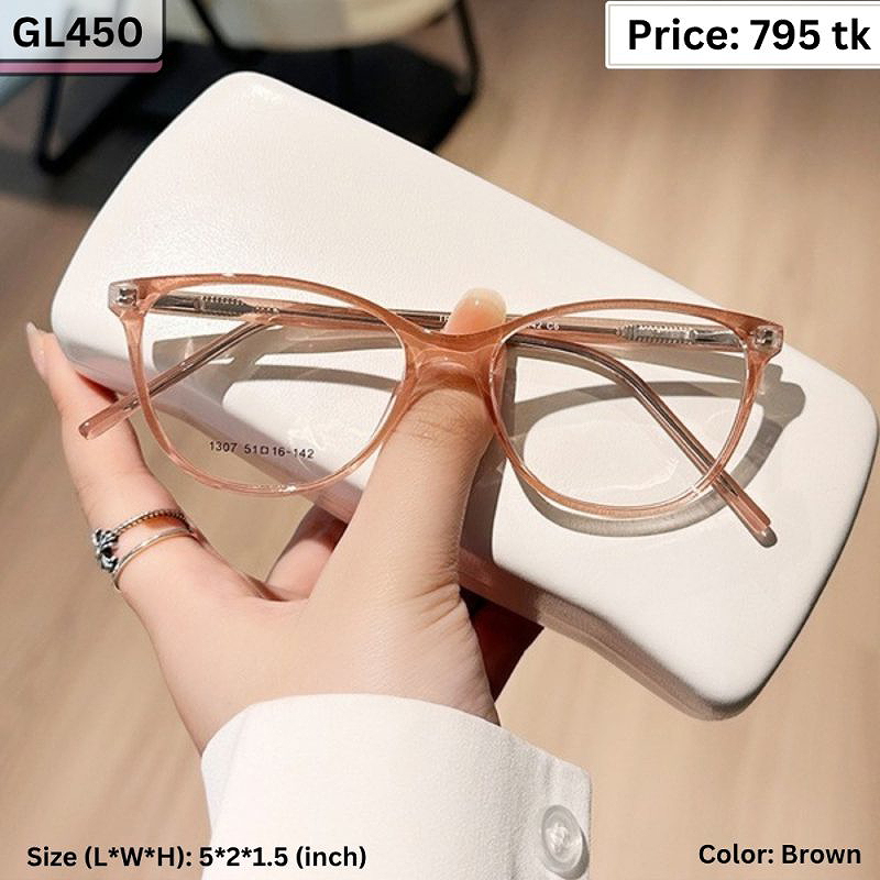 Transparent Peach Brown Oval Cat Eye Plastic Frame Eyeglasses for Women – GL450
