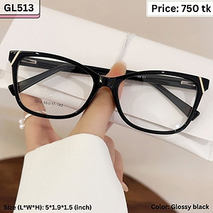 Glossy Black Rectangle Cat Eye Plastic Frame Eyeglasses for Women & Men – GL513