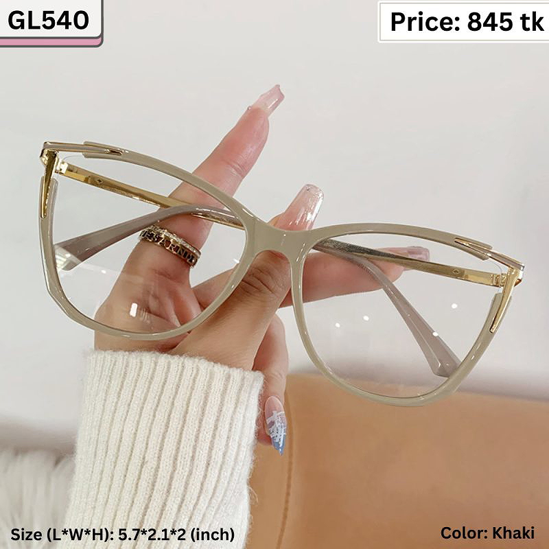 Khaki Geometric Square Plastic and Metal Frame Eyeglasses for Women – GL540
