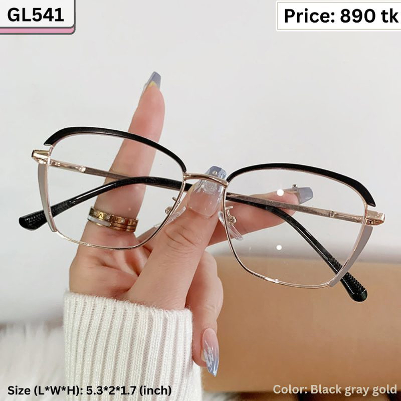 Black and Gold Semi-Rimless Square Metal Frame Eyeglasses for Women & Men – GL541