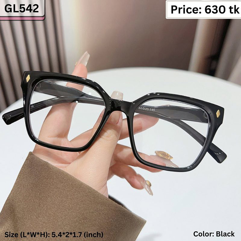 Glossy Black Geometric Square Plastic Frame Eyeglasses for Women & Men – GL542