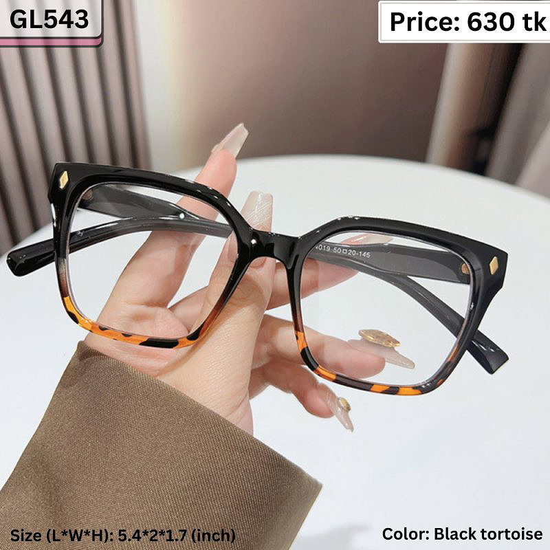 Black and Tortoise Gradient Geometric Square Plastic Frame Eyeglasses for Women & Men – GL543