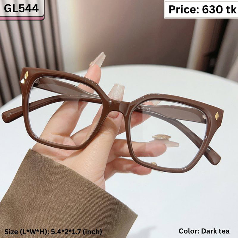 Dark Tea Geometric Square Plastic Frame Eyeglasses for Women & Men – GL544