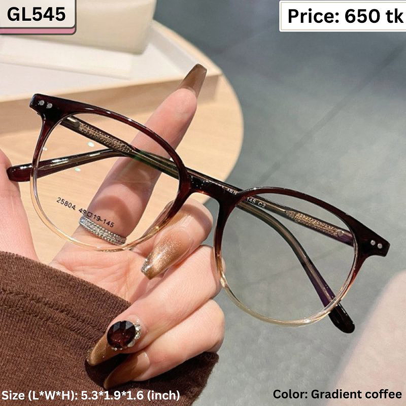 Gradient Coffee Round Oval Plastic and Metal Frame Eyeglasses for Women & Men – GL545