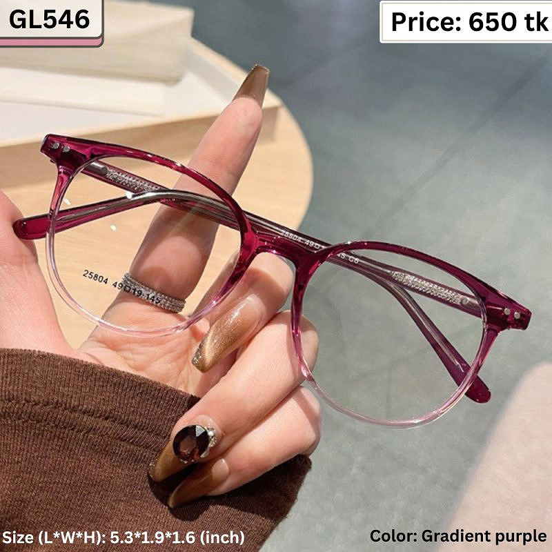 Gradient Purple Round Oval Plastic and Metal Frame Eyeglasses for Women – GL546