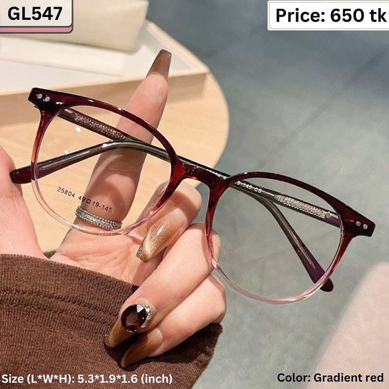 Gradient Wine Red Round Oval Plastic and Metal Frame Eyeglasses for Women – GL547