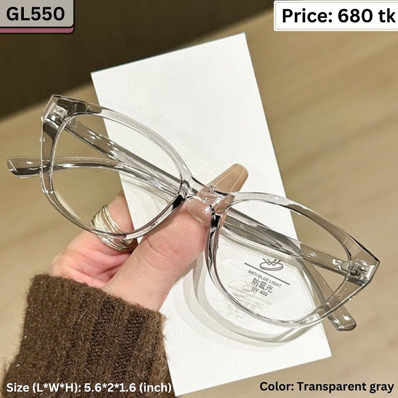 Transparent Gray Square Cat Eye Plastic Frame Eyeglasses for Women & Men – GL550