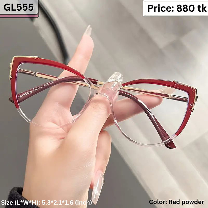 Red and Clear Gradient Cat Eye Plastic and Metal Frame Eyeglasses for Women – GL555