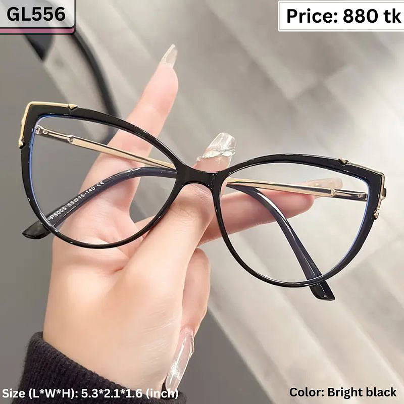Glossy Black Cat Eye Plastic and Metal Frame Eyeglasses for Women – GL556
