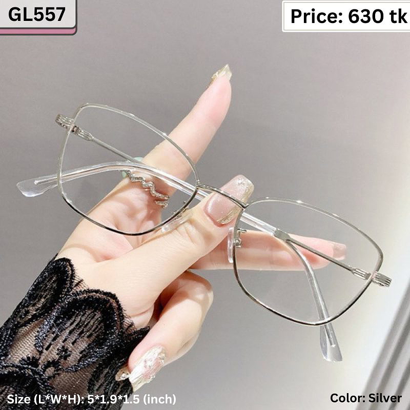 Silver Geometric Square Metal Frame Eyeglasses for Women & Men – GL557