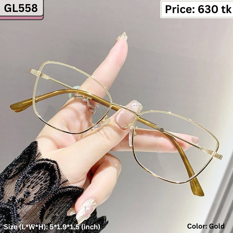 Gold Geometric Square Metal Frame Eyeglasses for Women & Men – GL558