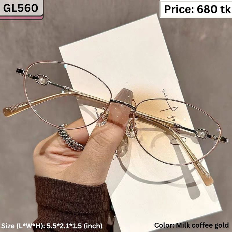 Milk Coffee and Gold Oval Metal Frame Eyeglasses for Women – GL560