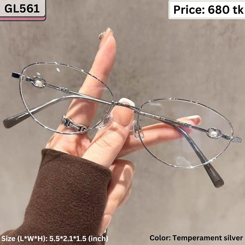 Temperament Silver Oval Metal Frame Eyeglasses for Women & Men – GL561