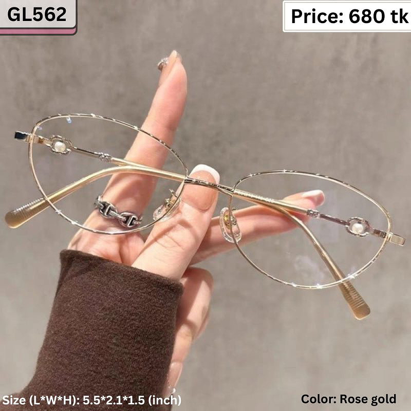 Rose Gold Oval Metal Frame Eyeglasses for Women – GL562