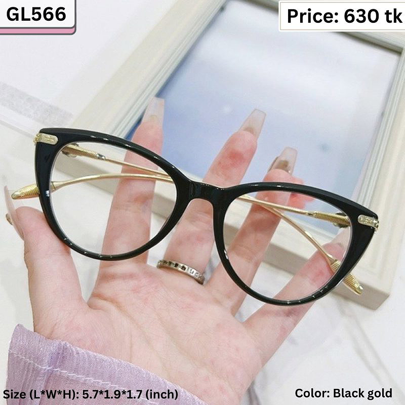 Black and Gold Cat Eye Plastic Frame Eyeglasses for Women – GL566