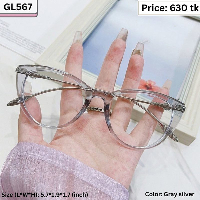 Transparent Gray Silver Cat Eye Plastic Frame Eyeglasses for Women – GL567