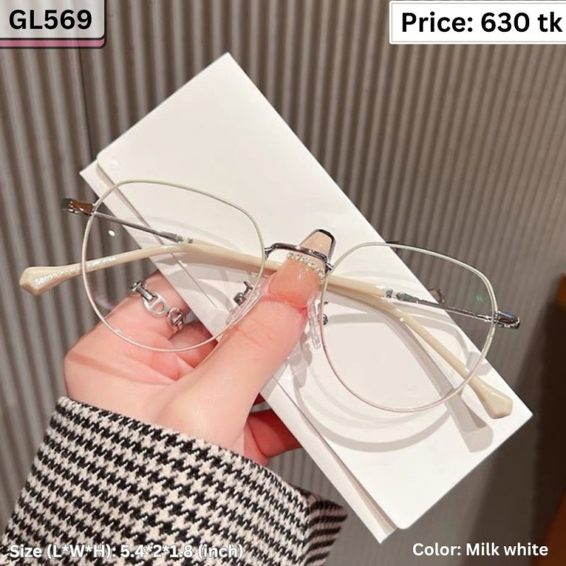 Milk White Geometric Hexagonal Metal Frame Eyeglasses for Women & Men – GL569