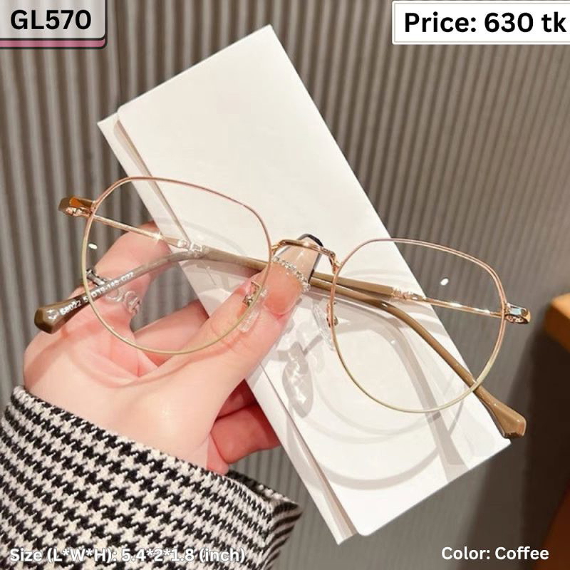Coffee and Gold Geometric Hexagonal Metal Frame Eyeglasses for Women & Men – GL570