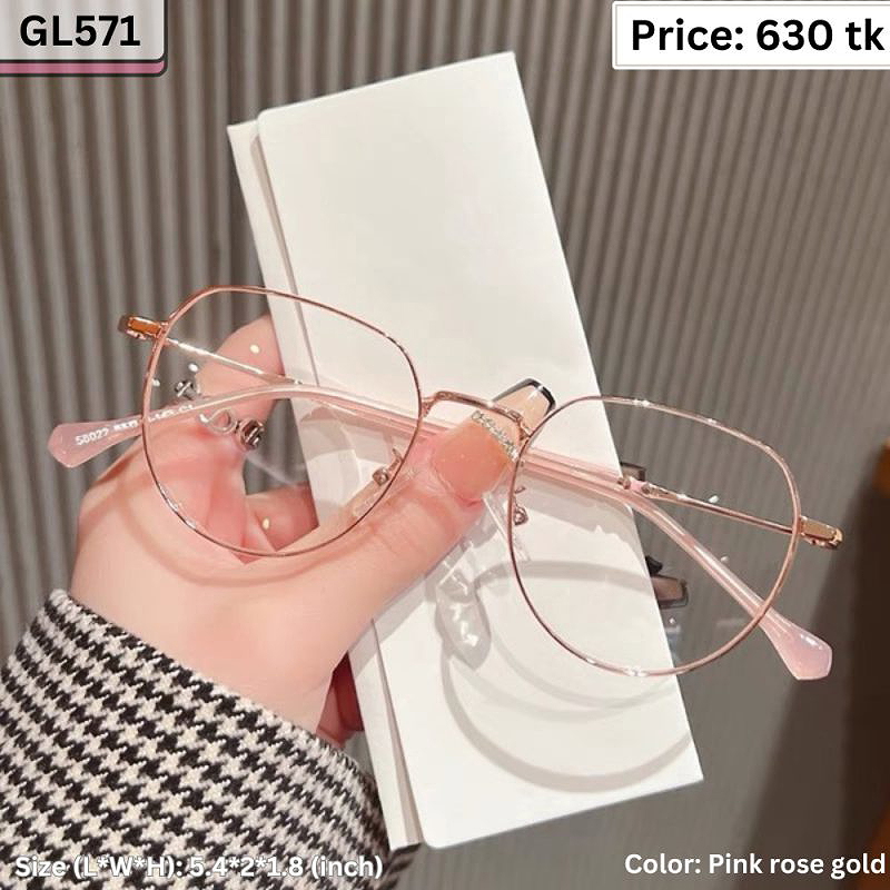 Pink and Rose Gold Geometric Hexagonal Metal Frame Eyeglasses for Women – GL571