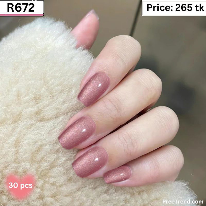 Glossy Metallic Rose Mauve Velvet Cat Eye Medium Square Press On Nails (30 Pcs) - R672