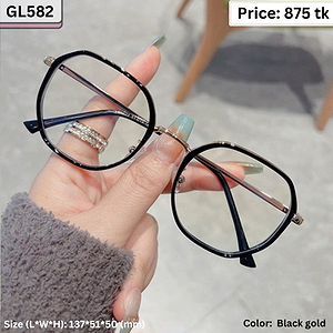 Black and Gold Geometric Round Plastic and Metal Frame Eyeglasses for Women & Men – GL582