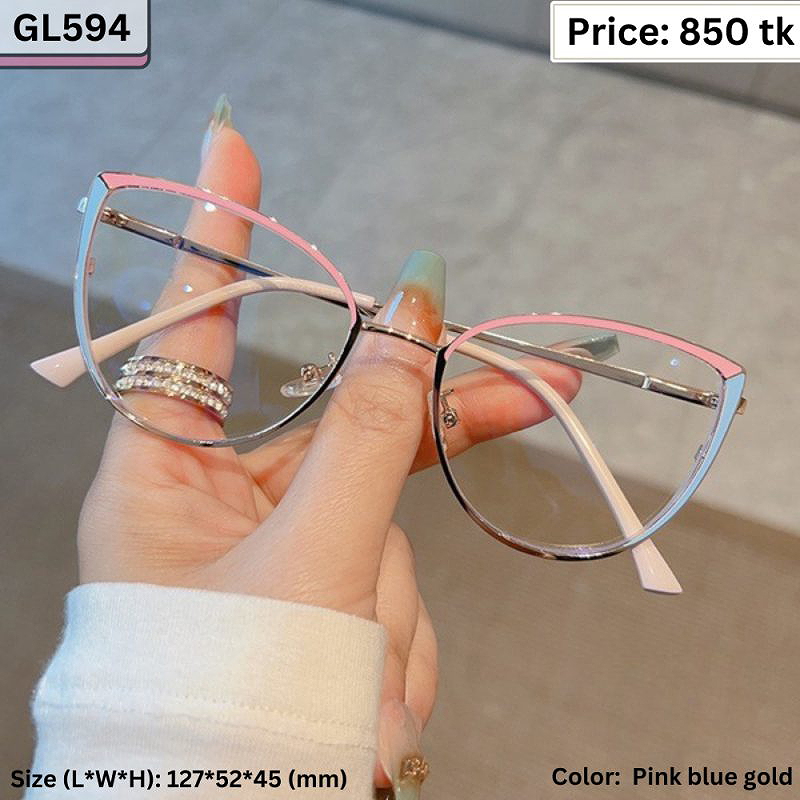 Pink and Gold Cat Eye Metal Frame Eyeglasses for Women – GL594