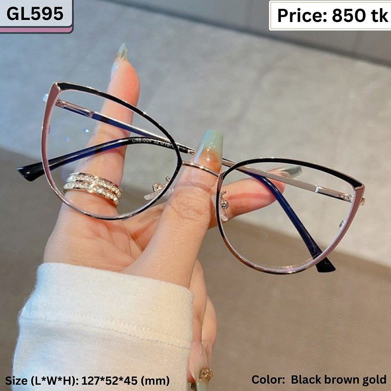 Black and Gold Cat Eye Metal Frame Eyeglasses for Women – GL595
