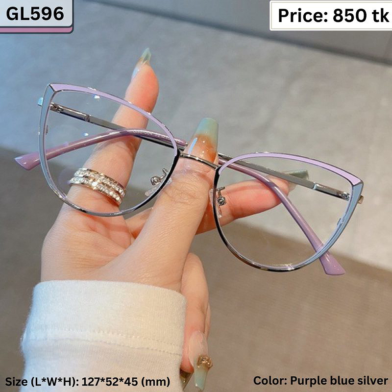 Purple Blue and Silver Cat Eye Metal Frame Eyeglasses for Women – GL596