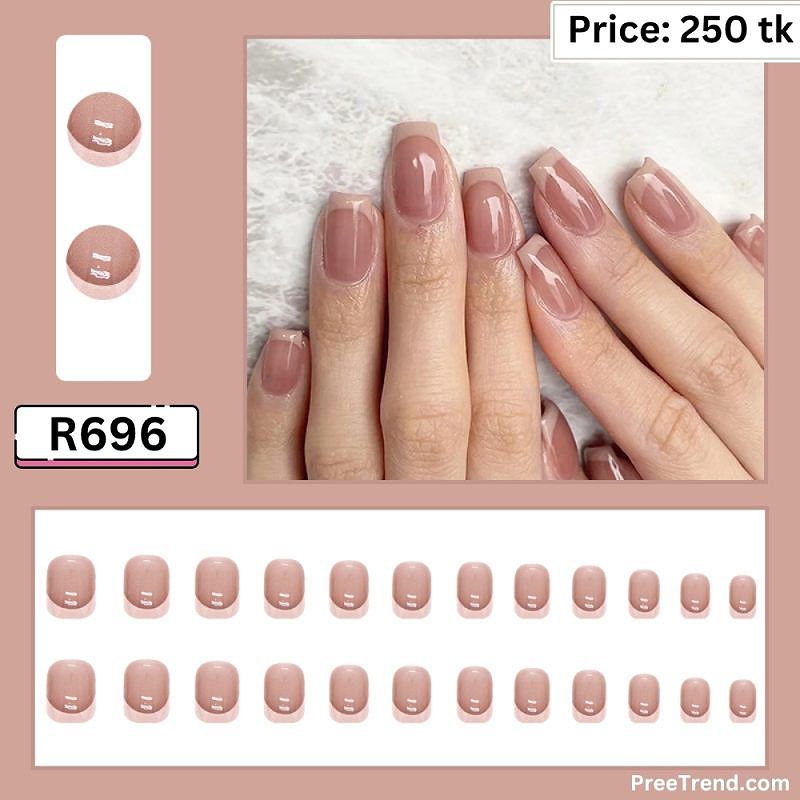 Printed Classic White French Tip Natural Nude Short Square Press On Nails (24 Pcs) - R696