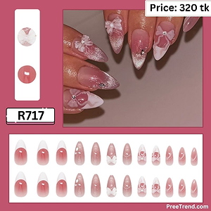 3D Ribbon Bow Charm White French Tip Plum Berry Cat Eye Almond Press On Nails (24 Pcs) - R717