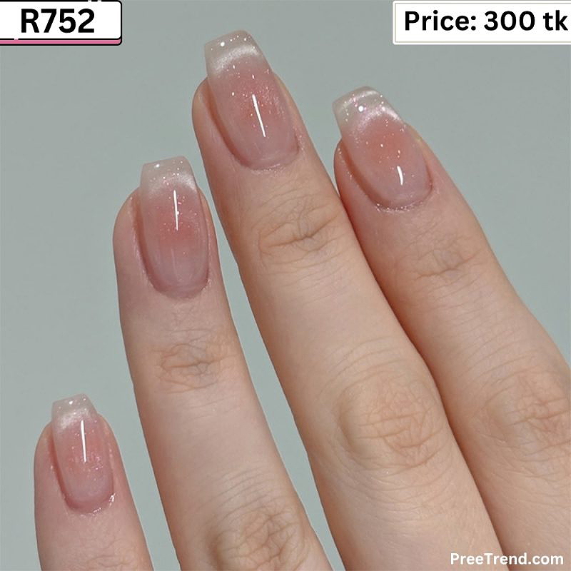 Glossy Rose Ombre White Aura Halo Shimmer Medium Square Press On Nails (24 Pcs) - R752