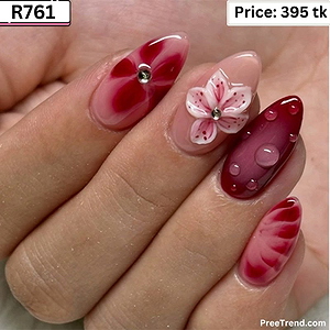 3D White Flower Gem Petal Accent Fuchsia Pink Magenta Medium Coffin Press On Nails (30 Pcs) - R761