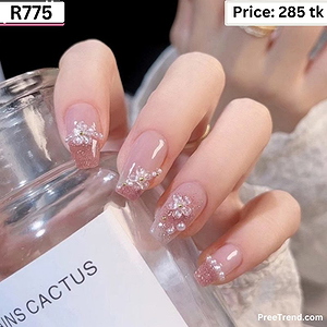 3D Clear Floral Pearl Accent Rose Ombre Glitter Gradient Coffin Press On Nails (24 Pcs) - R775