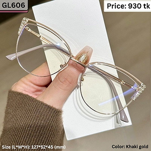 Khaki and Gold Rhinestone Cat Eye Metal Frame Eyeglasses for Women – GL606