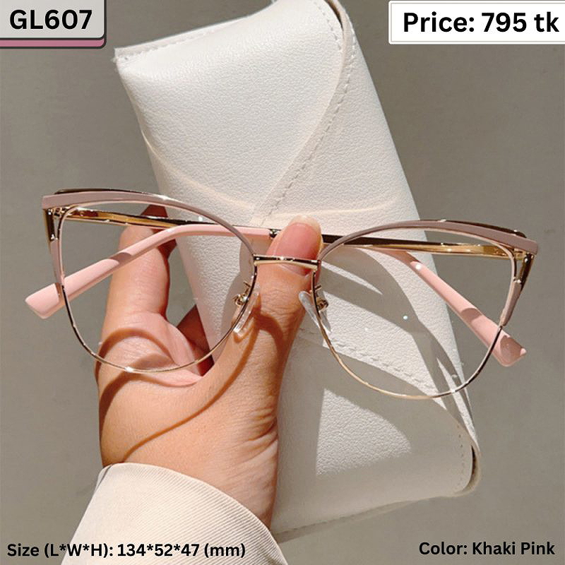 Khaki Pink Cat Eye Metal Frame Eyeglasses for Women – GL607