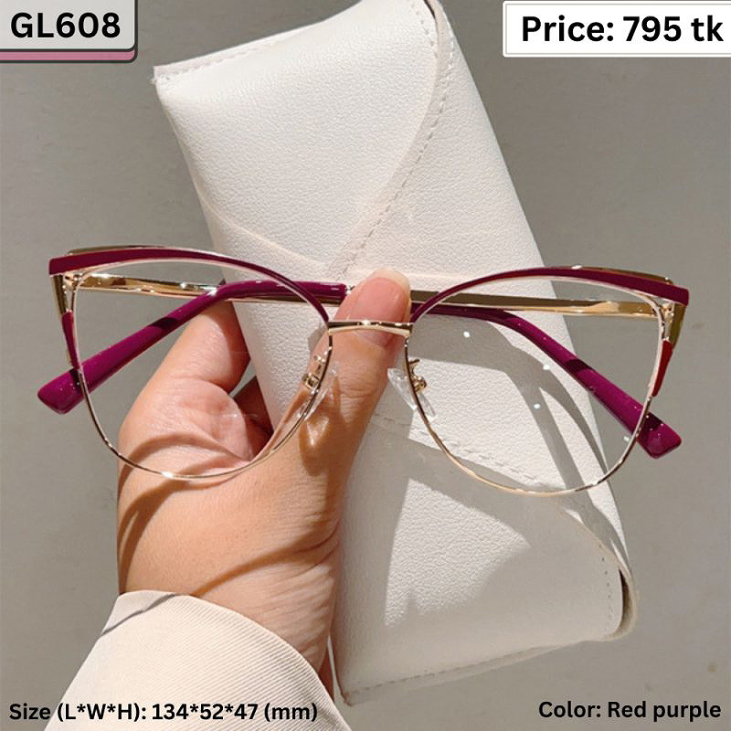 Red Purple and Gold Cat Eye Metal Frame Eyeglasses for Women – GL608