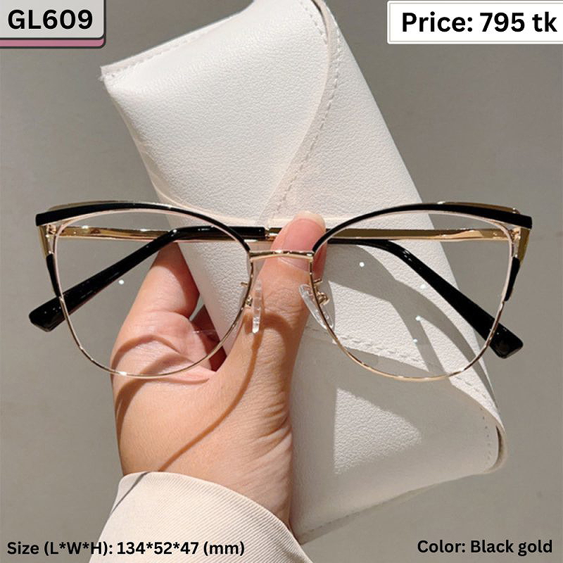 Black and Gold Cat Eye Metal Frame Eyeglasses for Women – GL609